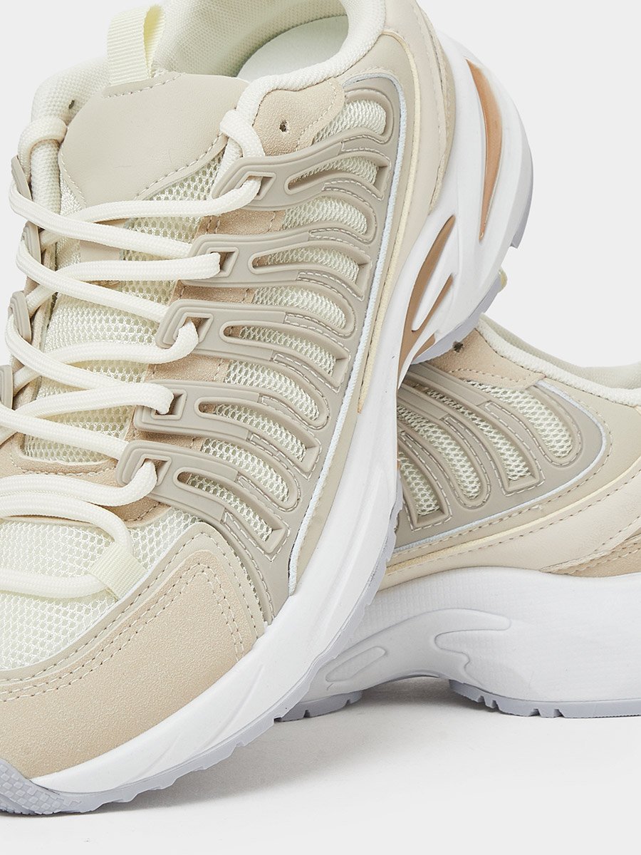 Beige Textured Sporty Sneakers
