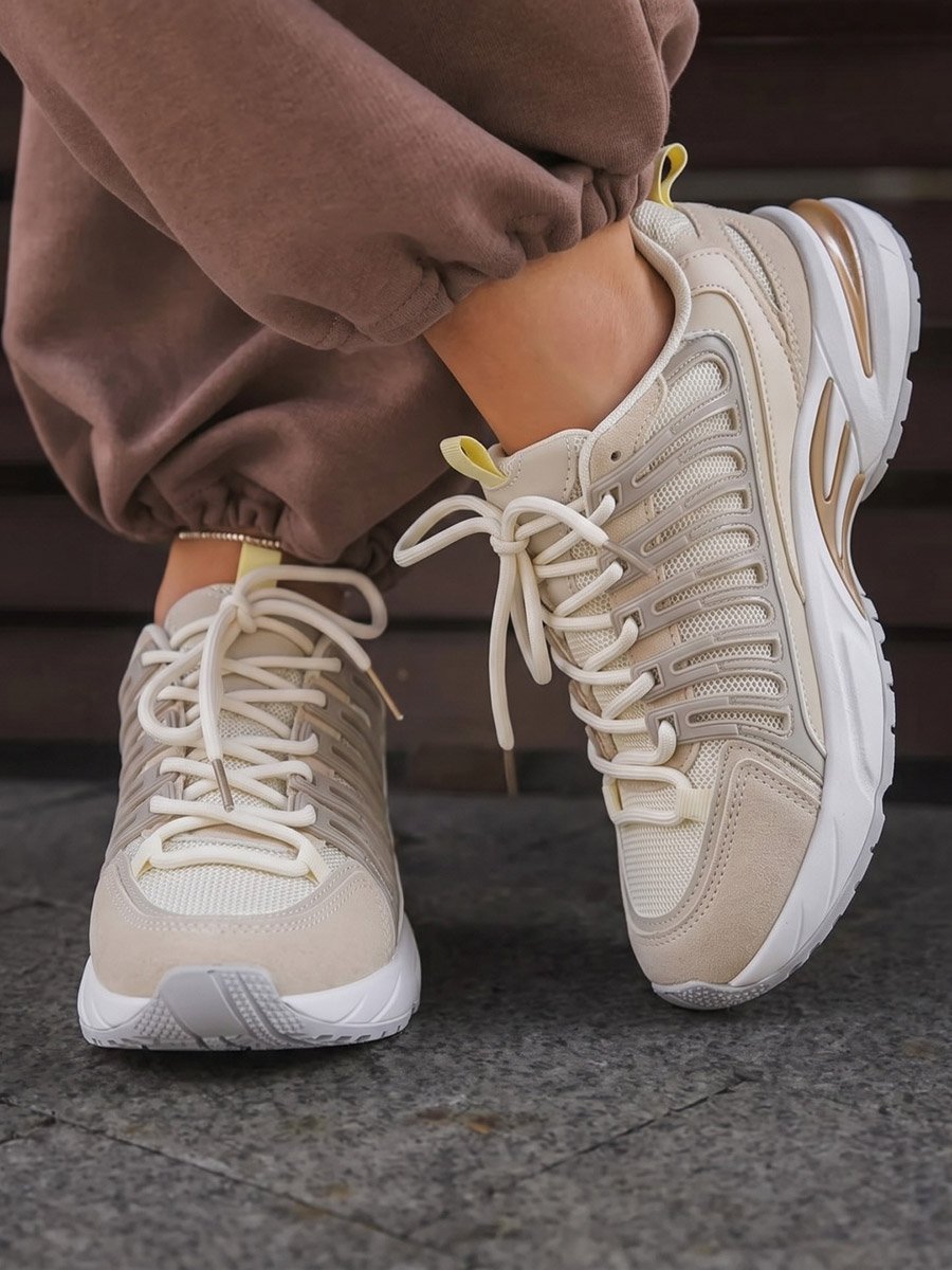 Beige Textured Sporty Sneakers
