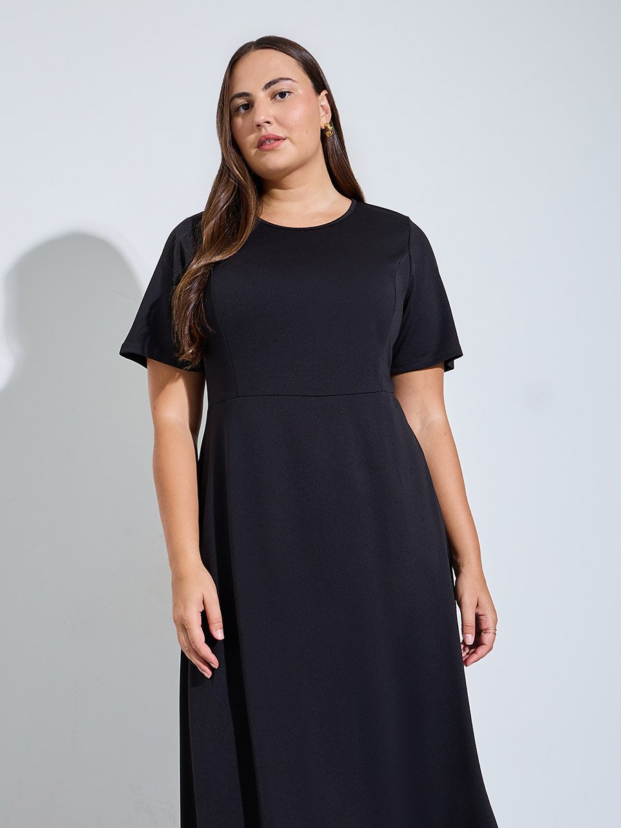 Plus Size Black Lace Trim A-Line Maxi Dress