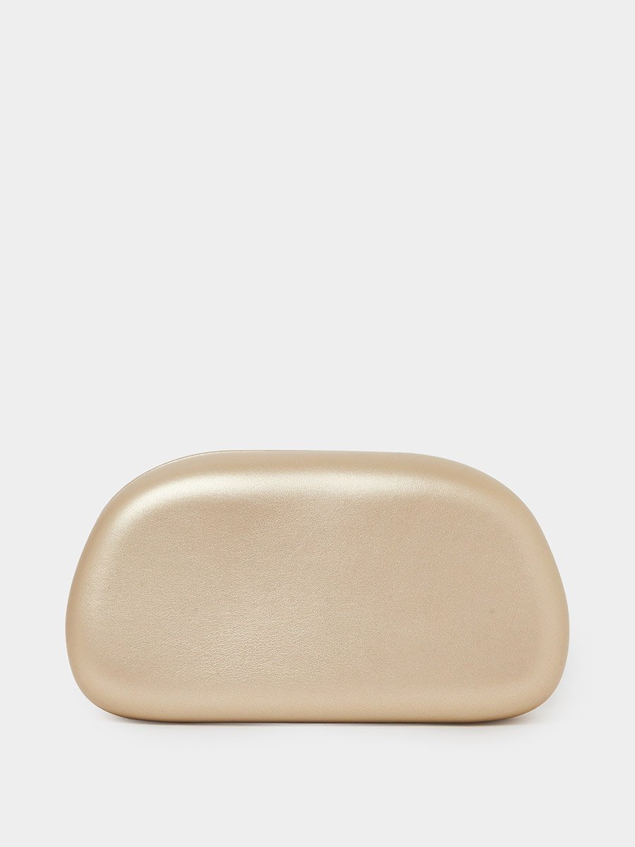 Gold-Tone Clutch with Metal Trim