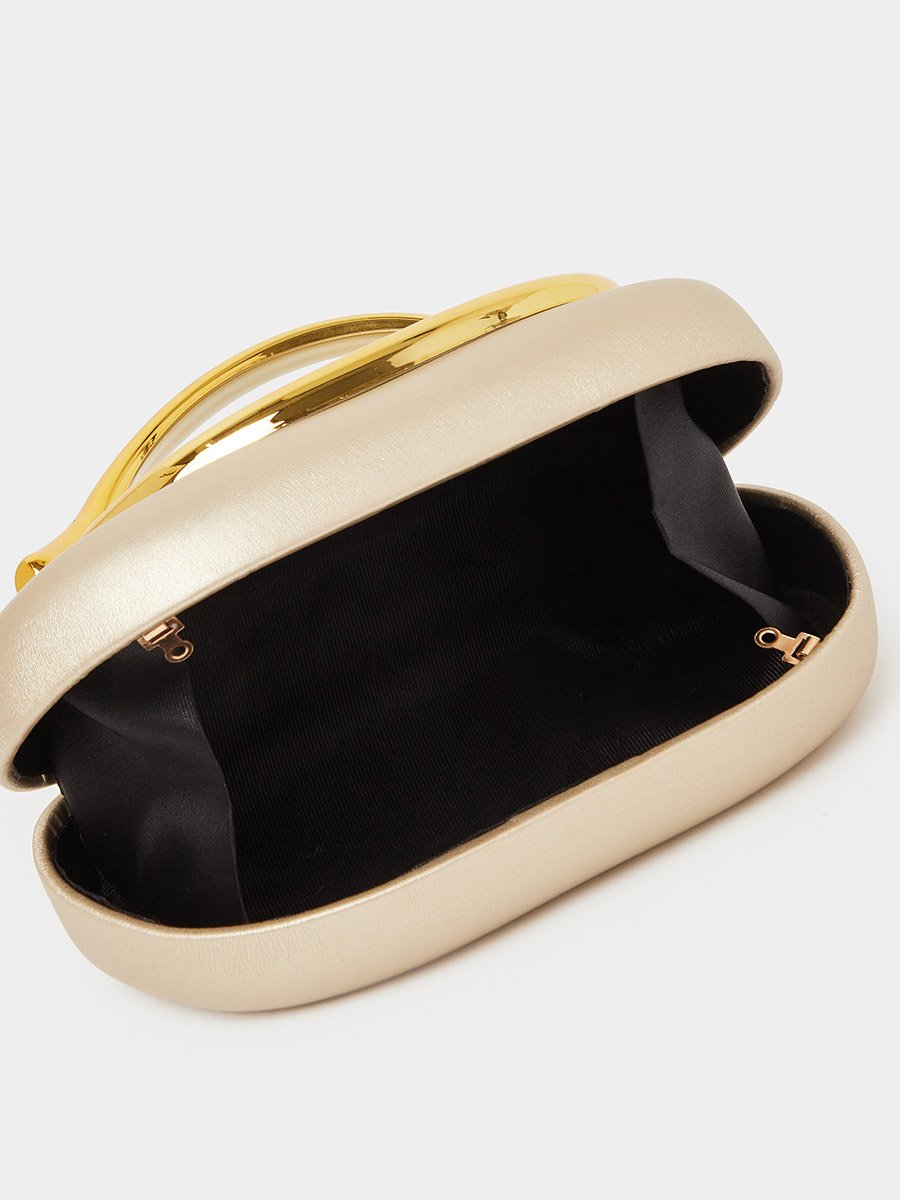 Gold-Tone Clutch with Metal Trim