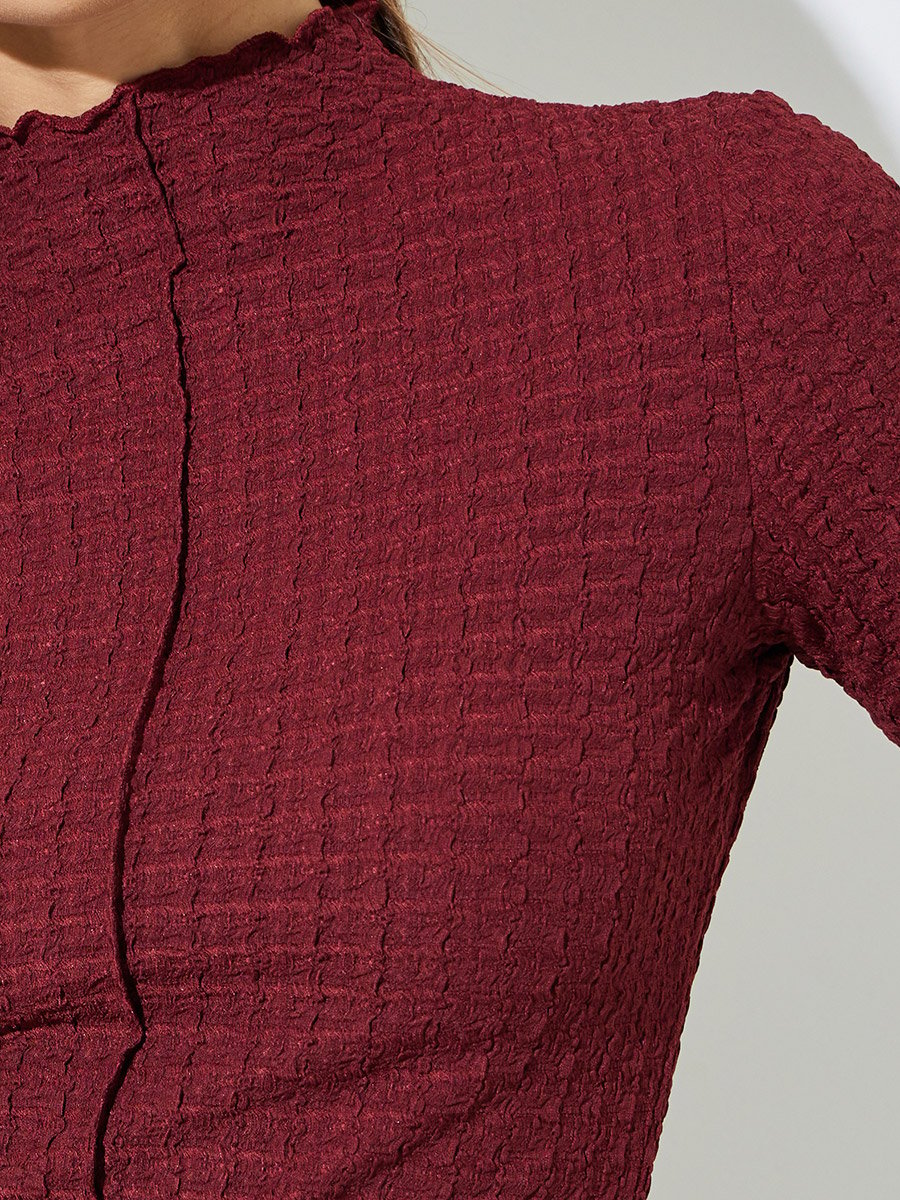Burgundy Textured Short Sleeve Knit Top