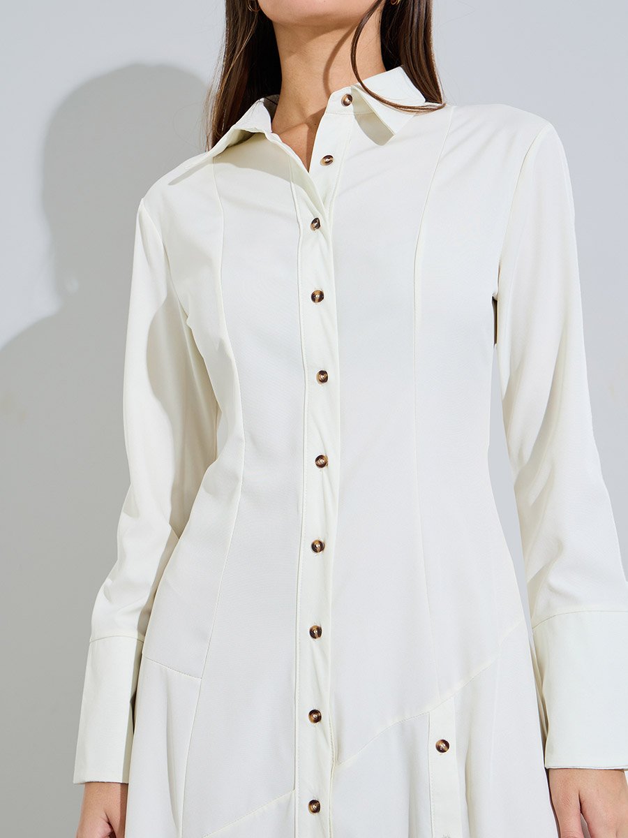 Off White Button-Down Shirt Maxi Dress