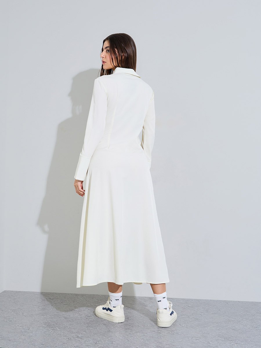 Off White Button-Down Shirt Maxi Dress