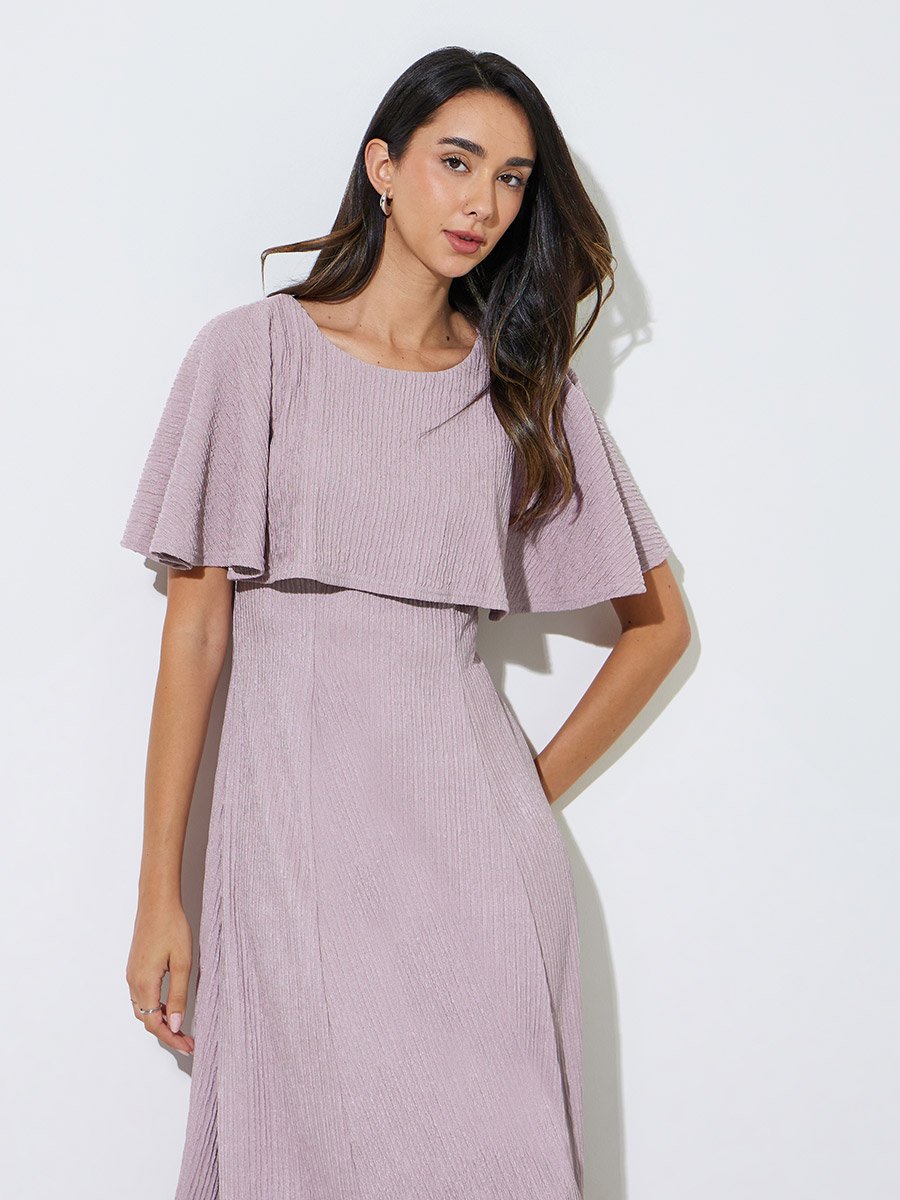 Lilac Cape Sleeves A-Line Midi Dress