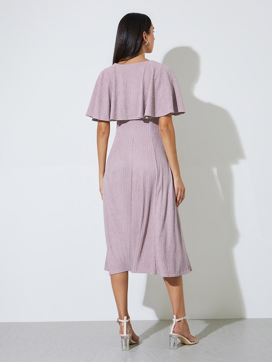 Lilac Cape Sleeves A-Line Midi Dress