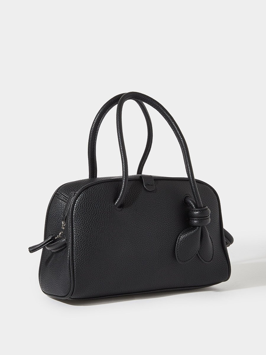 Black Textured Knot Detail Handbag