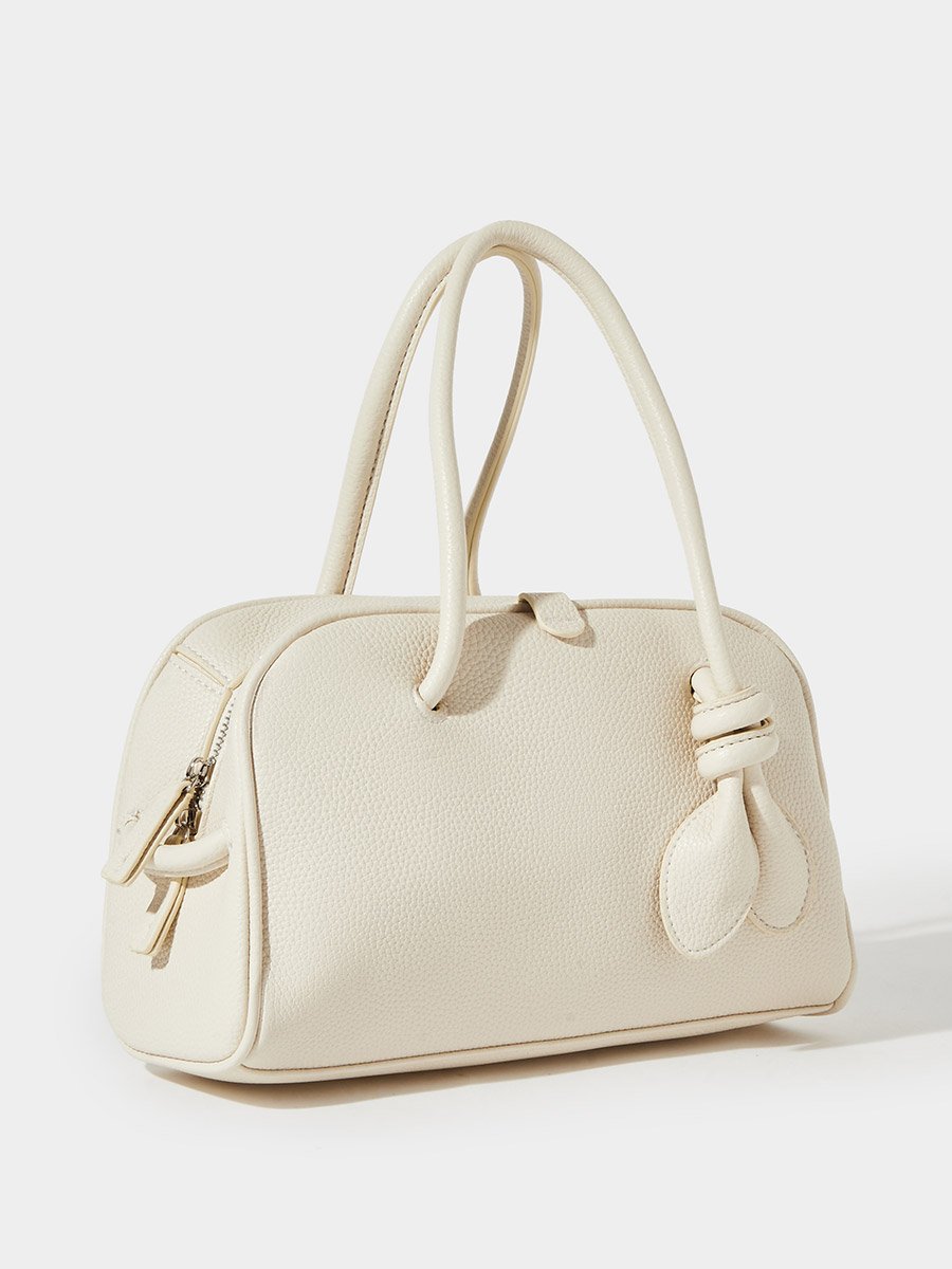 Off White Textured Knot Detail Handbag