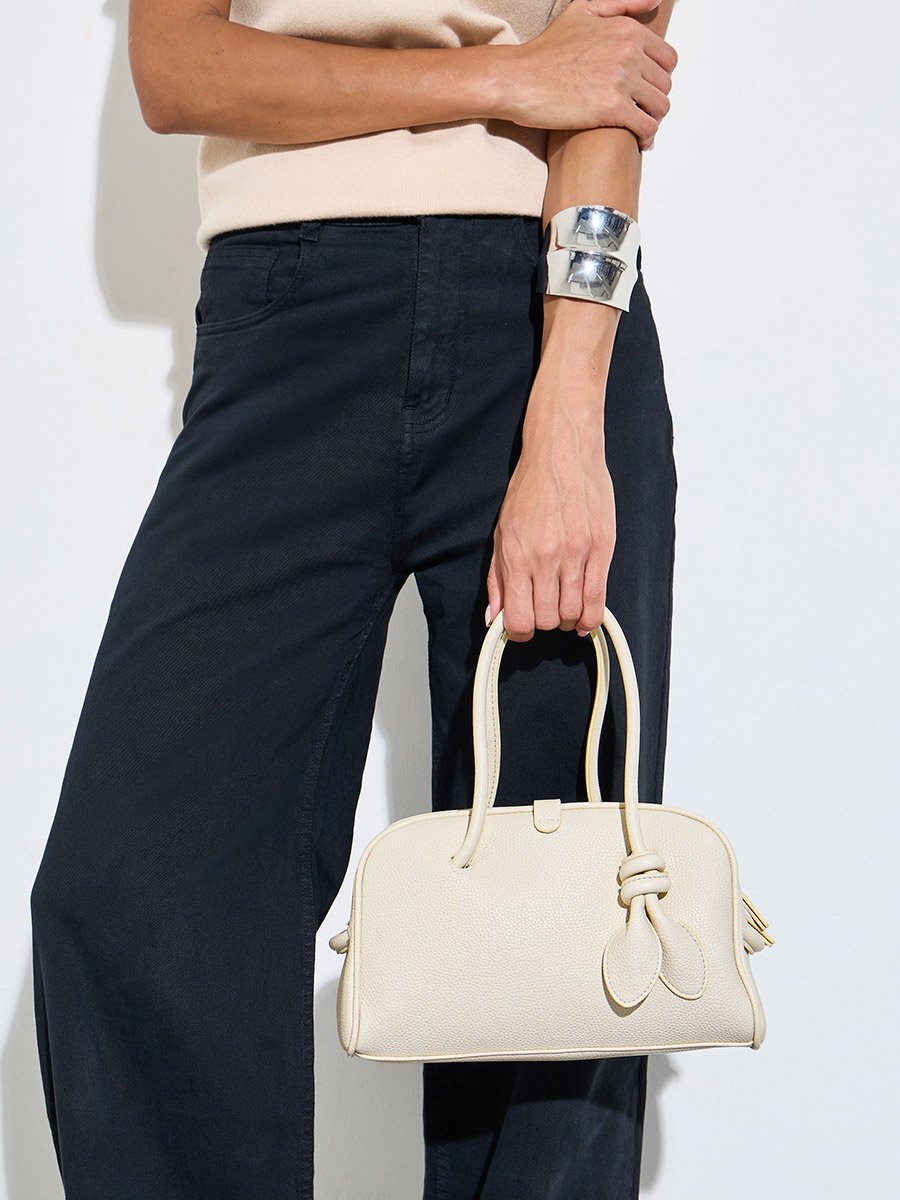 Off White Textured Knot Detail Handbag