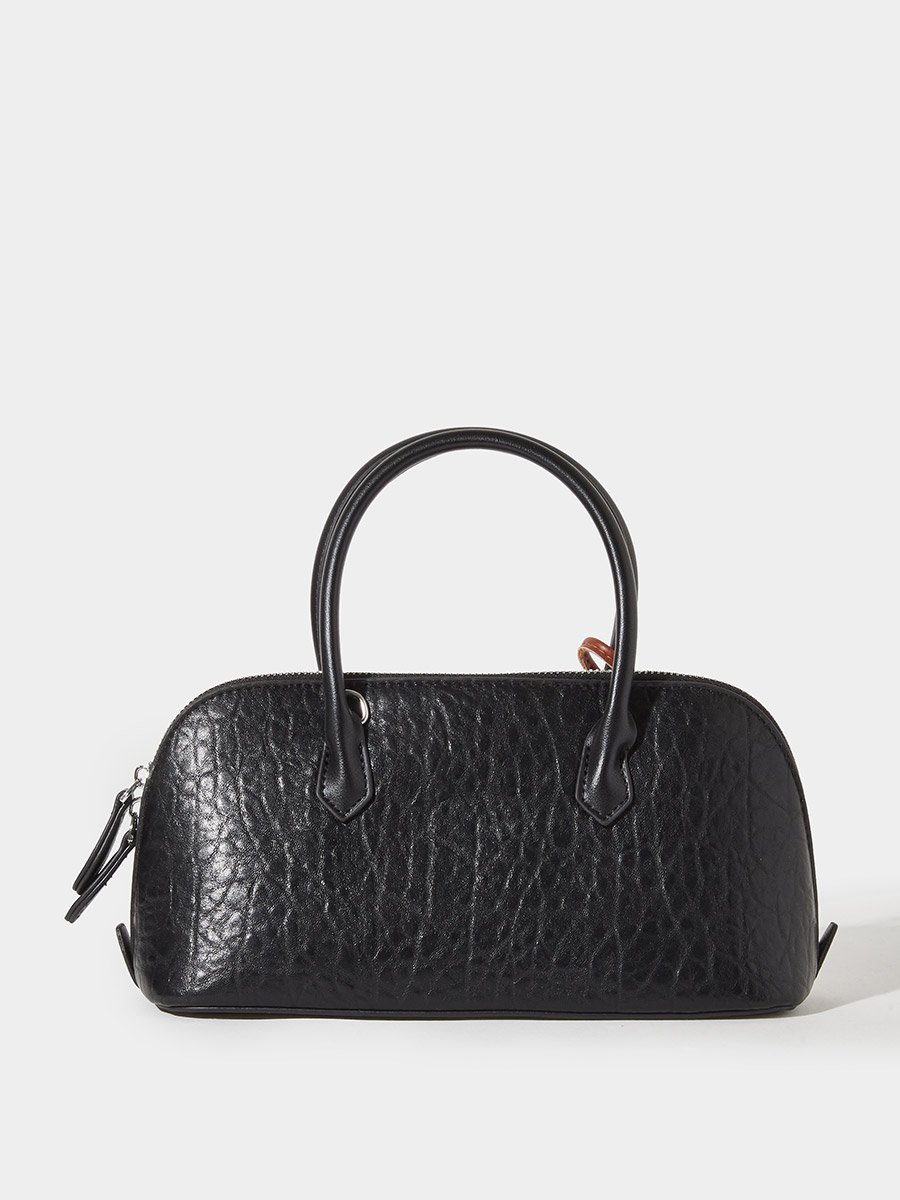 Black Textured Handbag with Charm