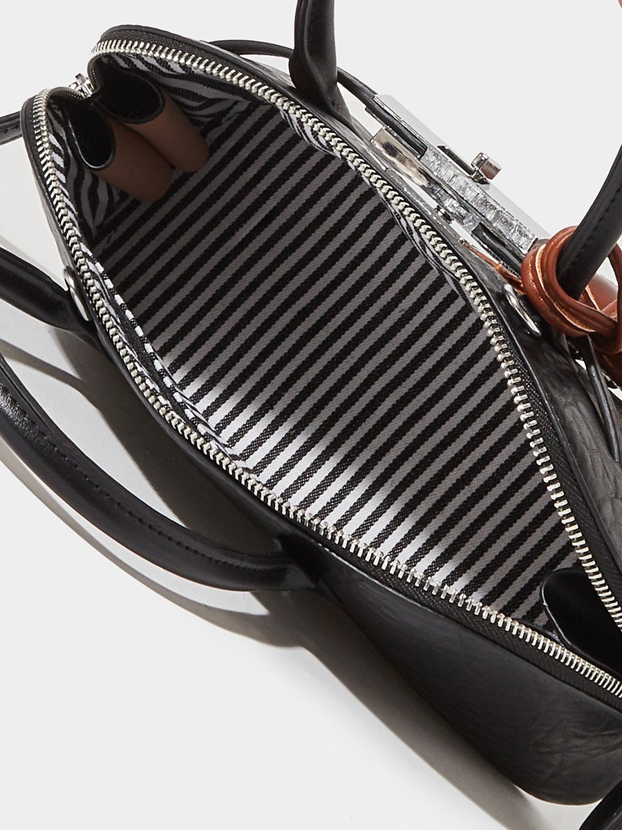 Black Textured Handbag with Charm