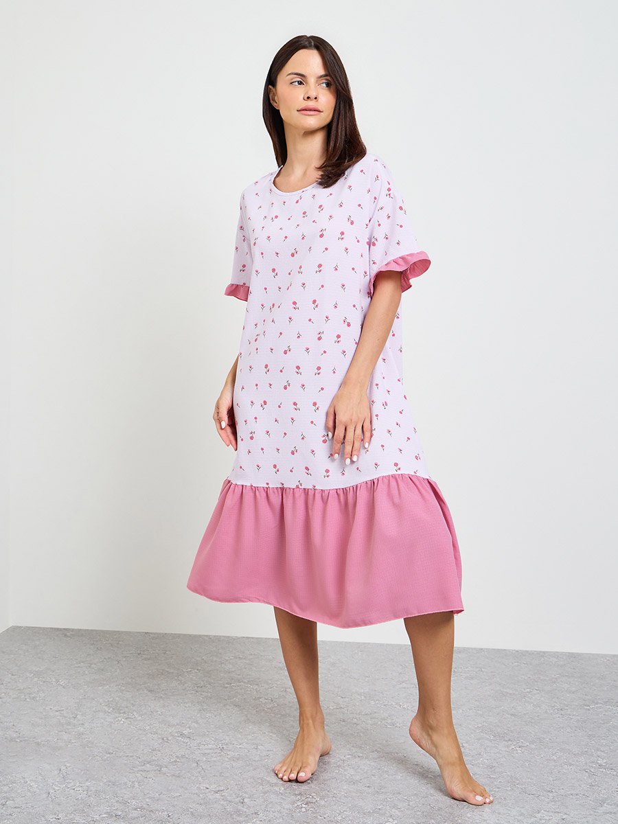 Floral Print Short Sleeve Nightshirt