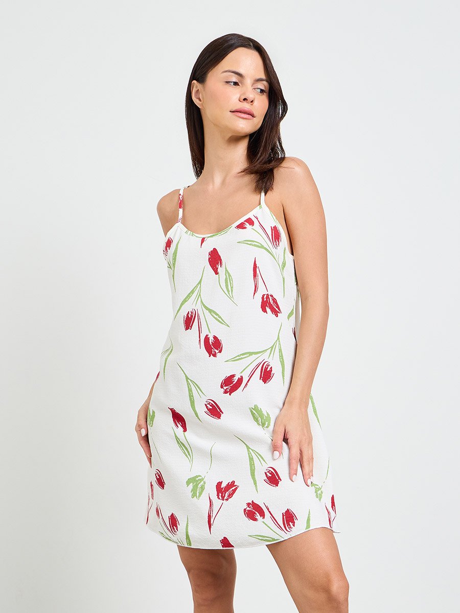 White Strappy Tulip Print Nightdress