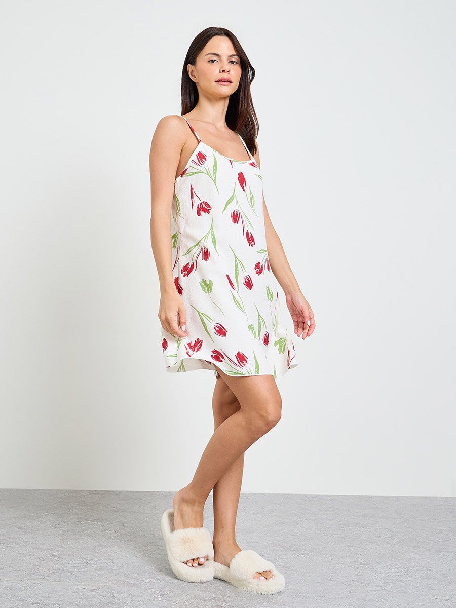 White Strappy Tulip Print Nightdress