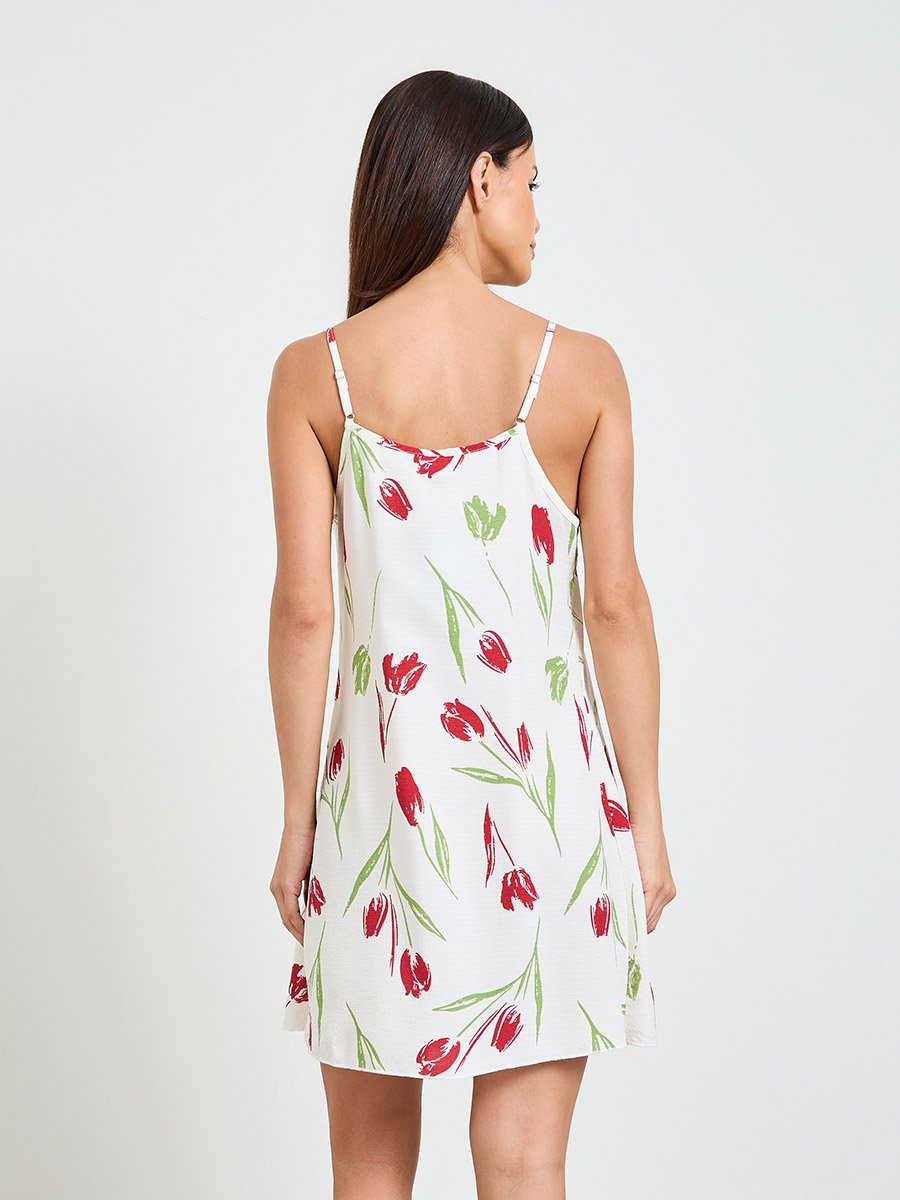 White Strappy Tulip Print Nightdress