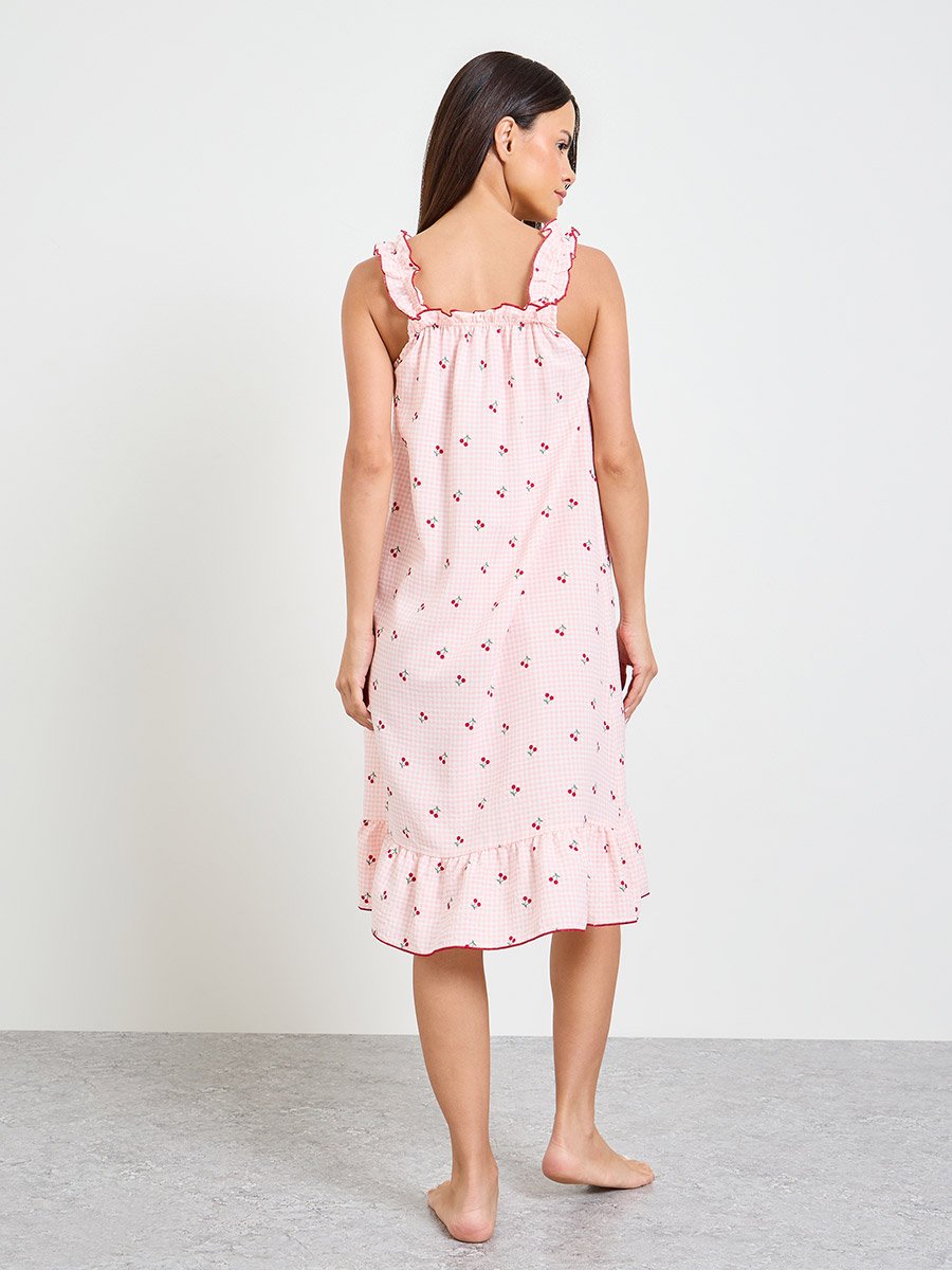 Pink Cherry Gingham Sleeveless Nightdress