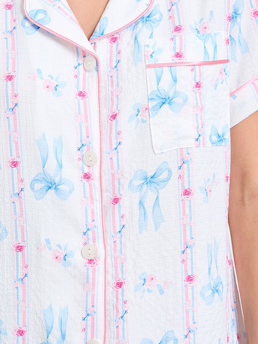 White Bow Print Shirt and Pyjama Set