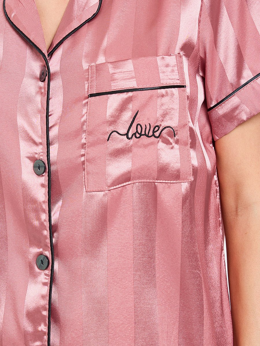 Pink Striped Pattern Shirt and Pyjama Set