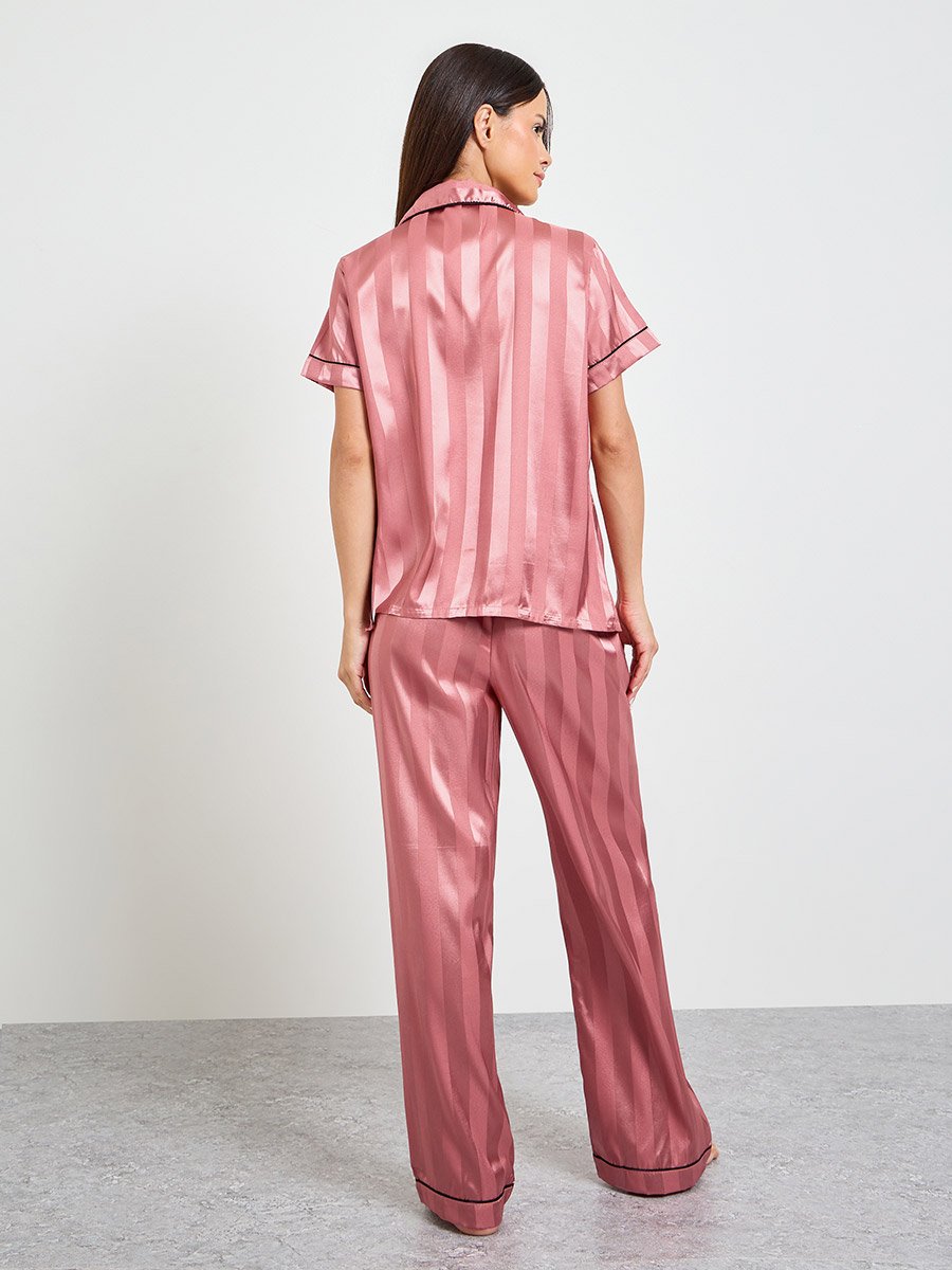 Pink Striped Pattern Shirt and Pyjama Set