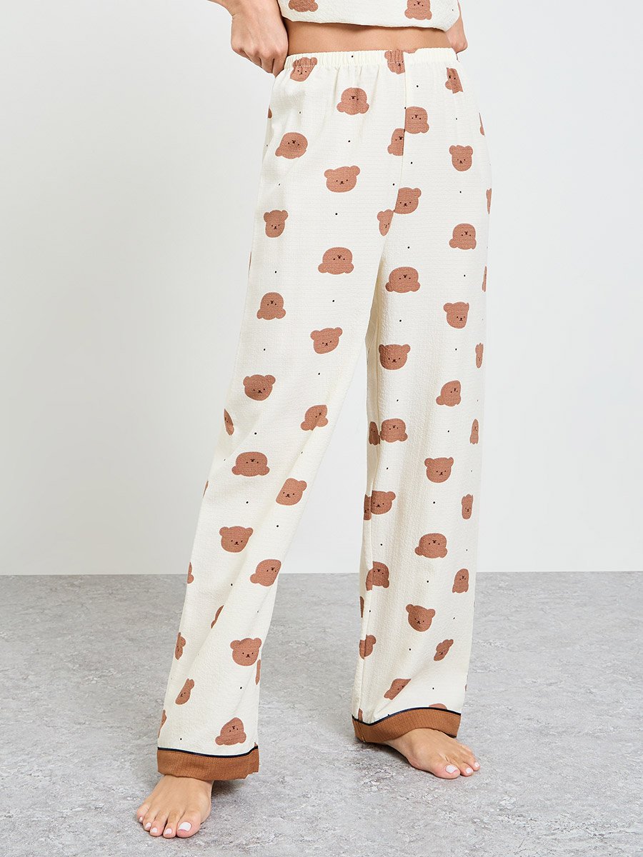 Cream Teddy Print Cami and Pyjama Set