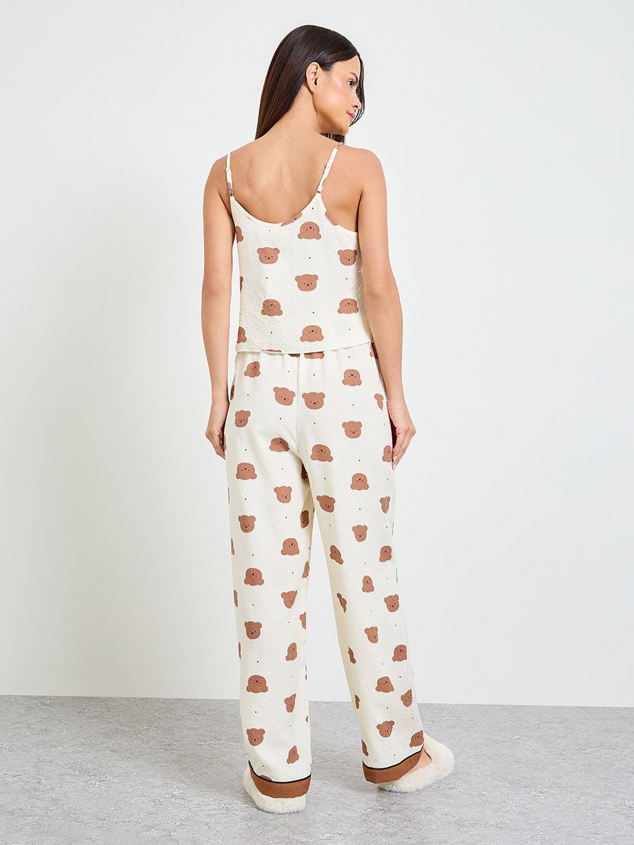 Cream Teddy Print Cami and Pyjama Set