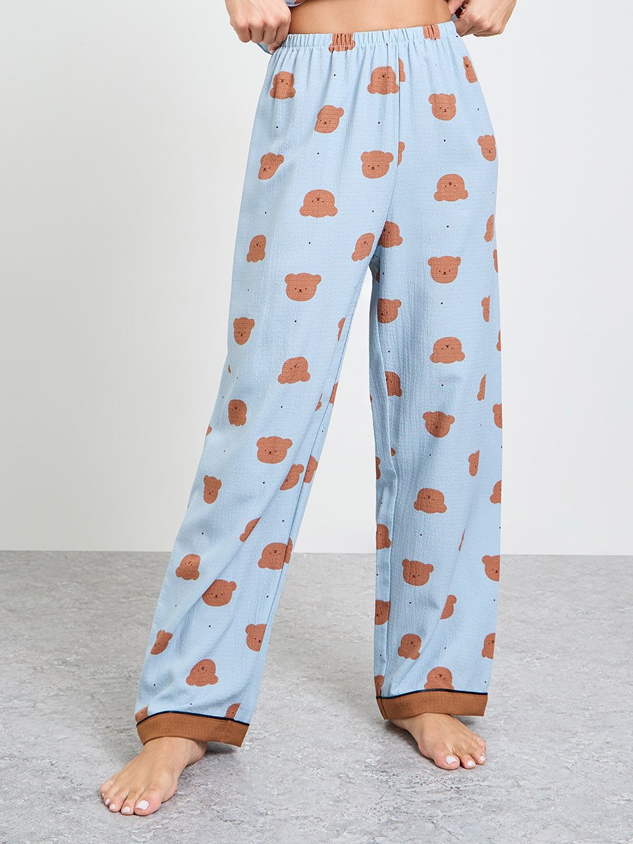 Blue Teddy Print Cami and Pyjama Set