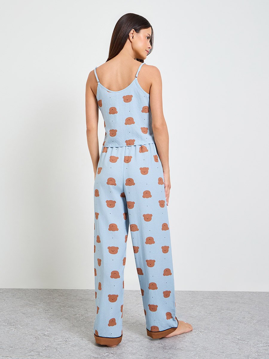 Blue Teddy Print Cami and Pyjama Set