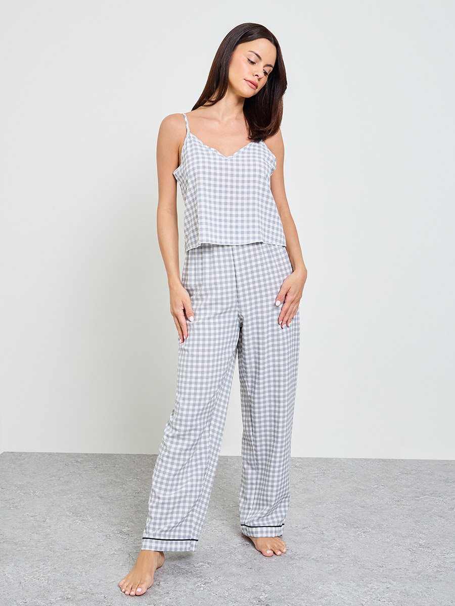 Grey Gingham Checked Cami and Pyjama Set