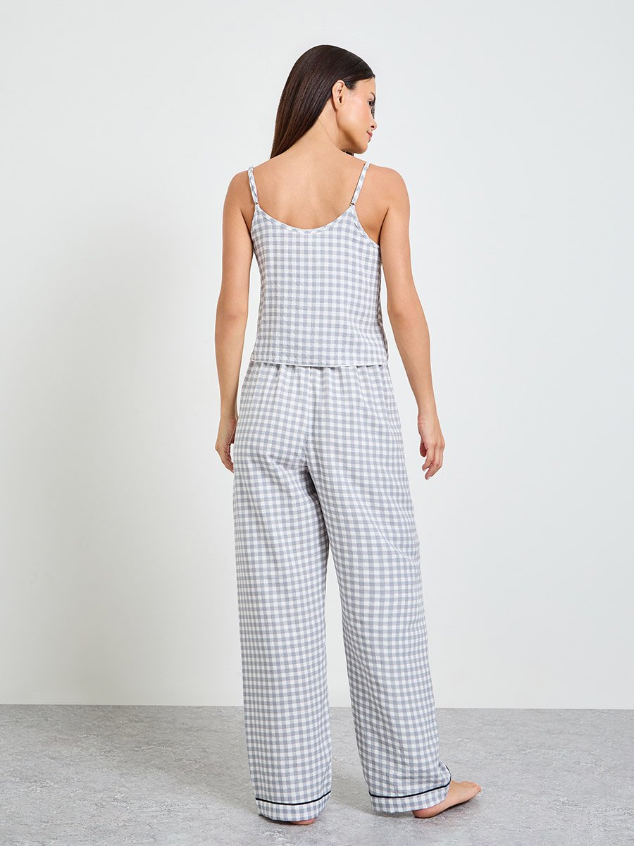 Grey Gingham Checked Cami and Pyjama Set