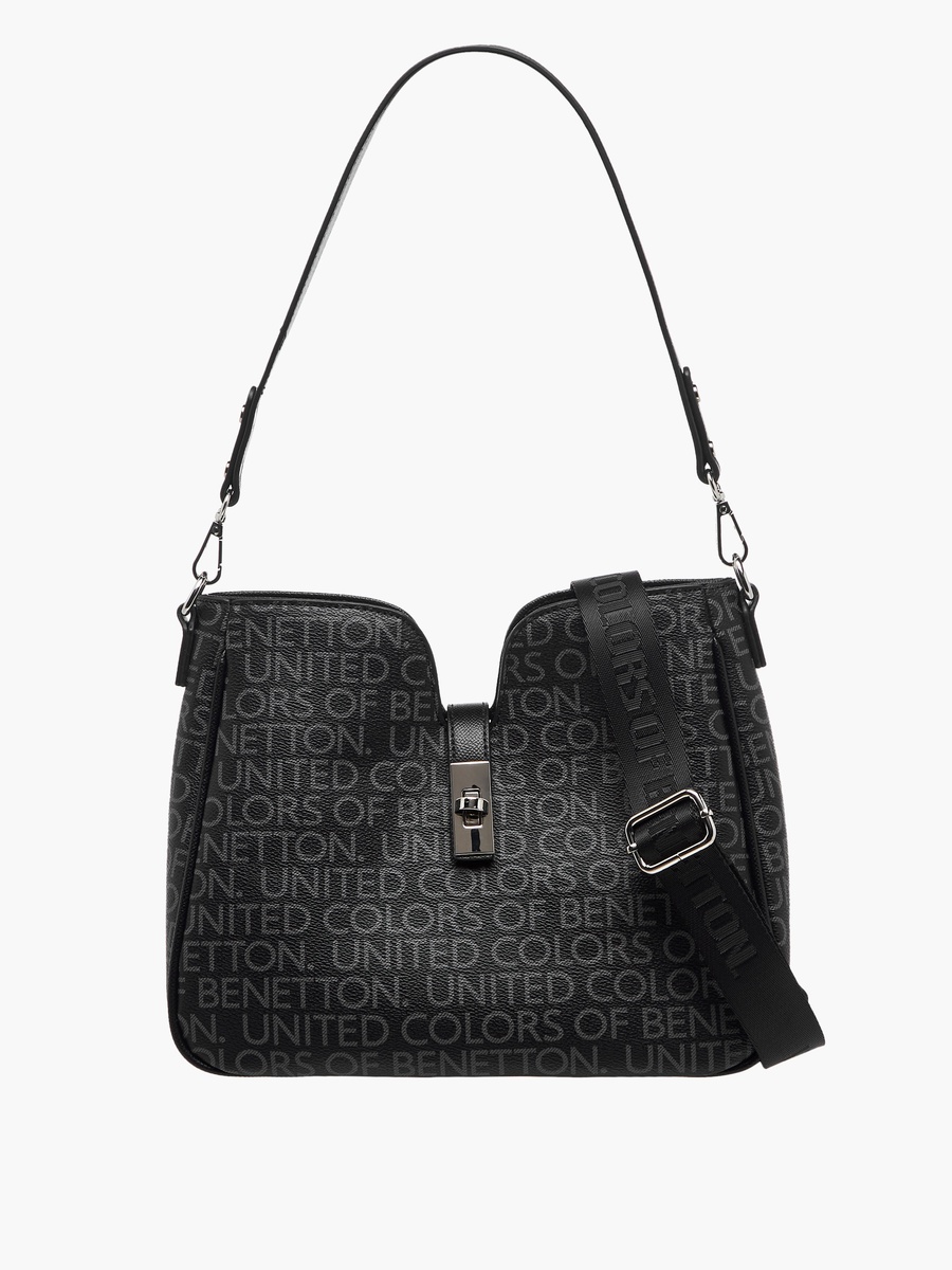Monogram Print Shoulder Bag with Detachable Strap