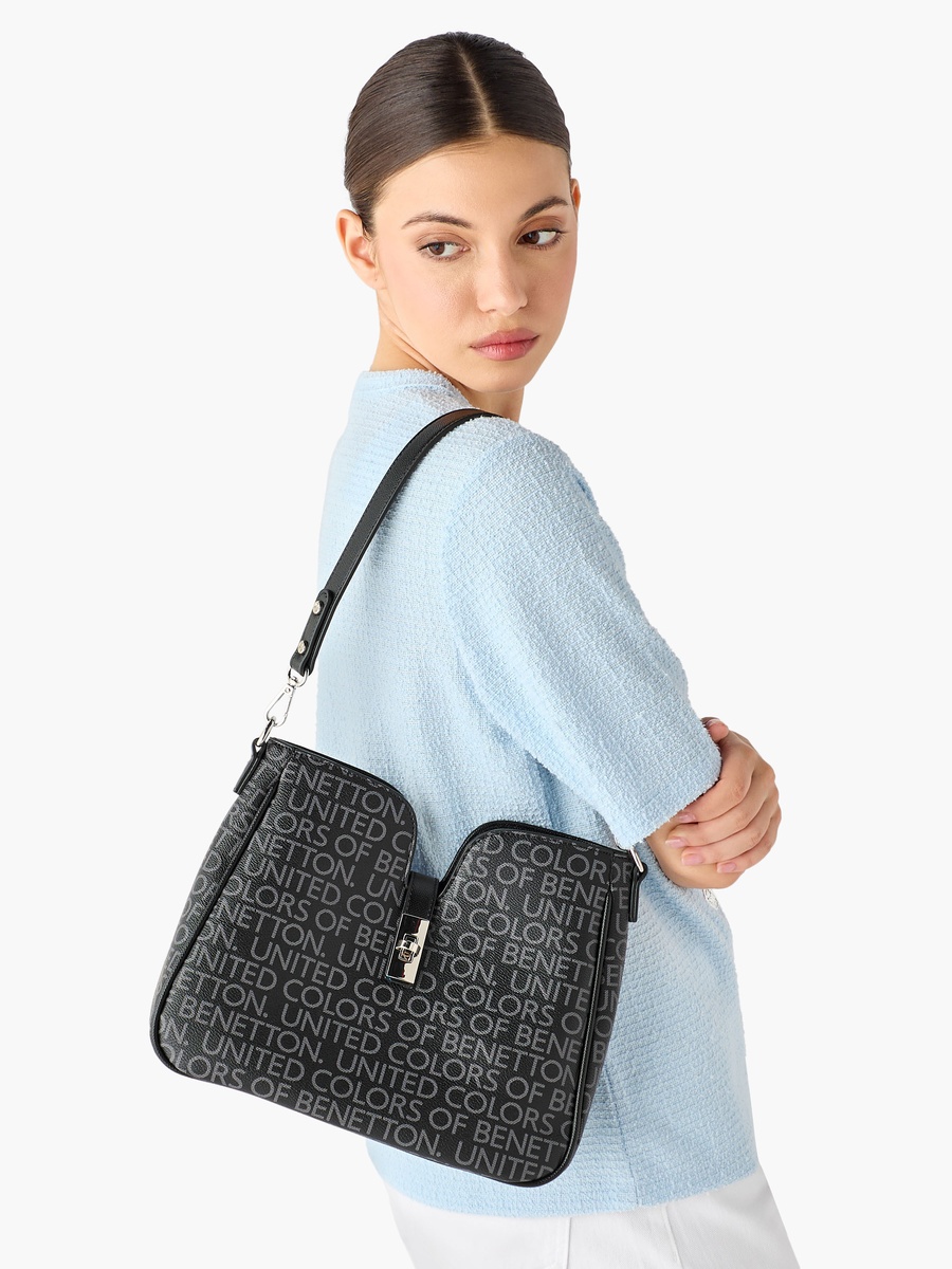 Monogram Print Shoulder Bag with Detachable Strap