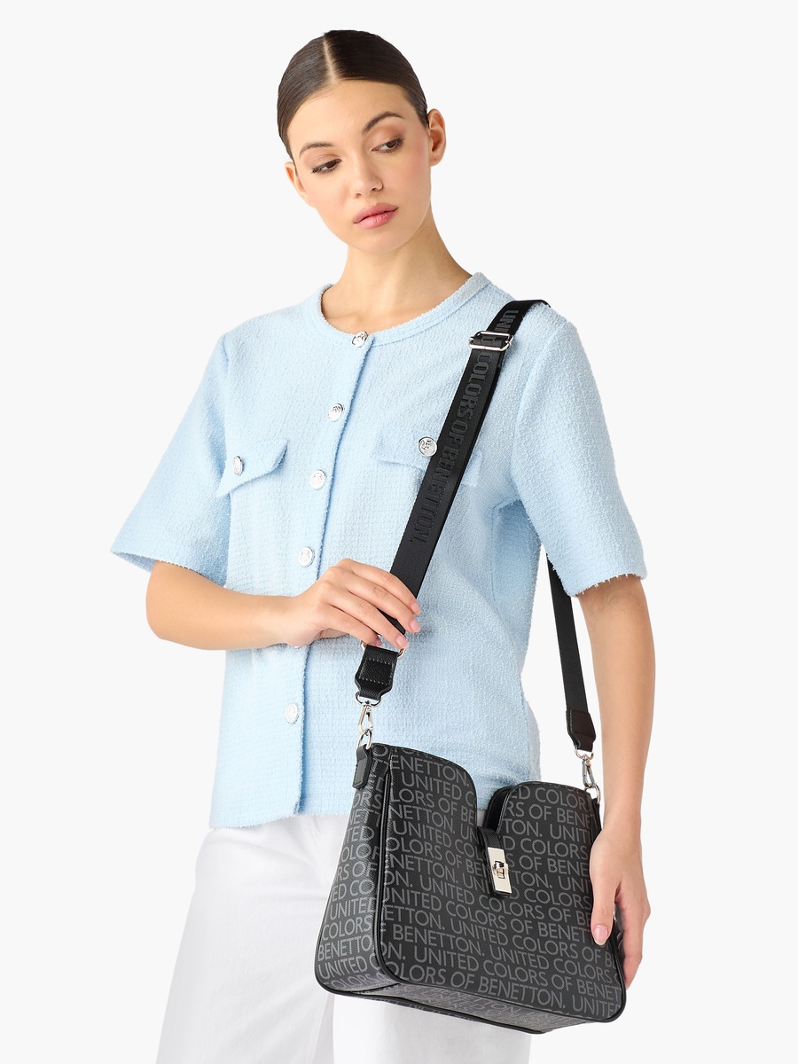 Monogram Print Shoulder Bag with Detachable Strap