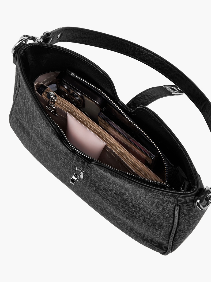 Monogram Print Shoulder Bag with Detachable Strap