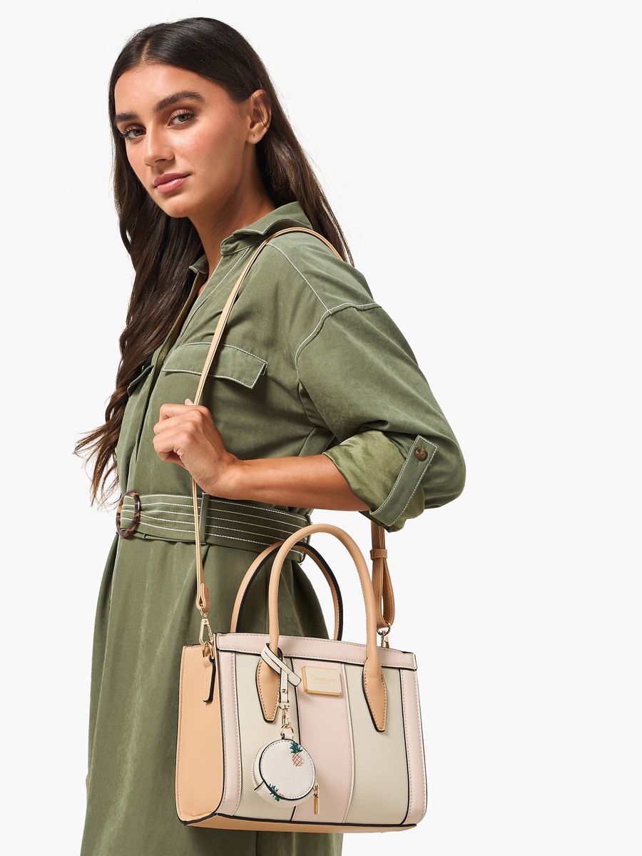 Panelled Satchel Bag with Detachable Strap