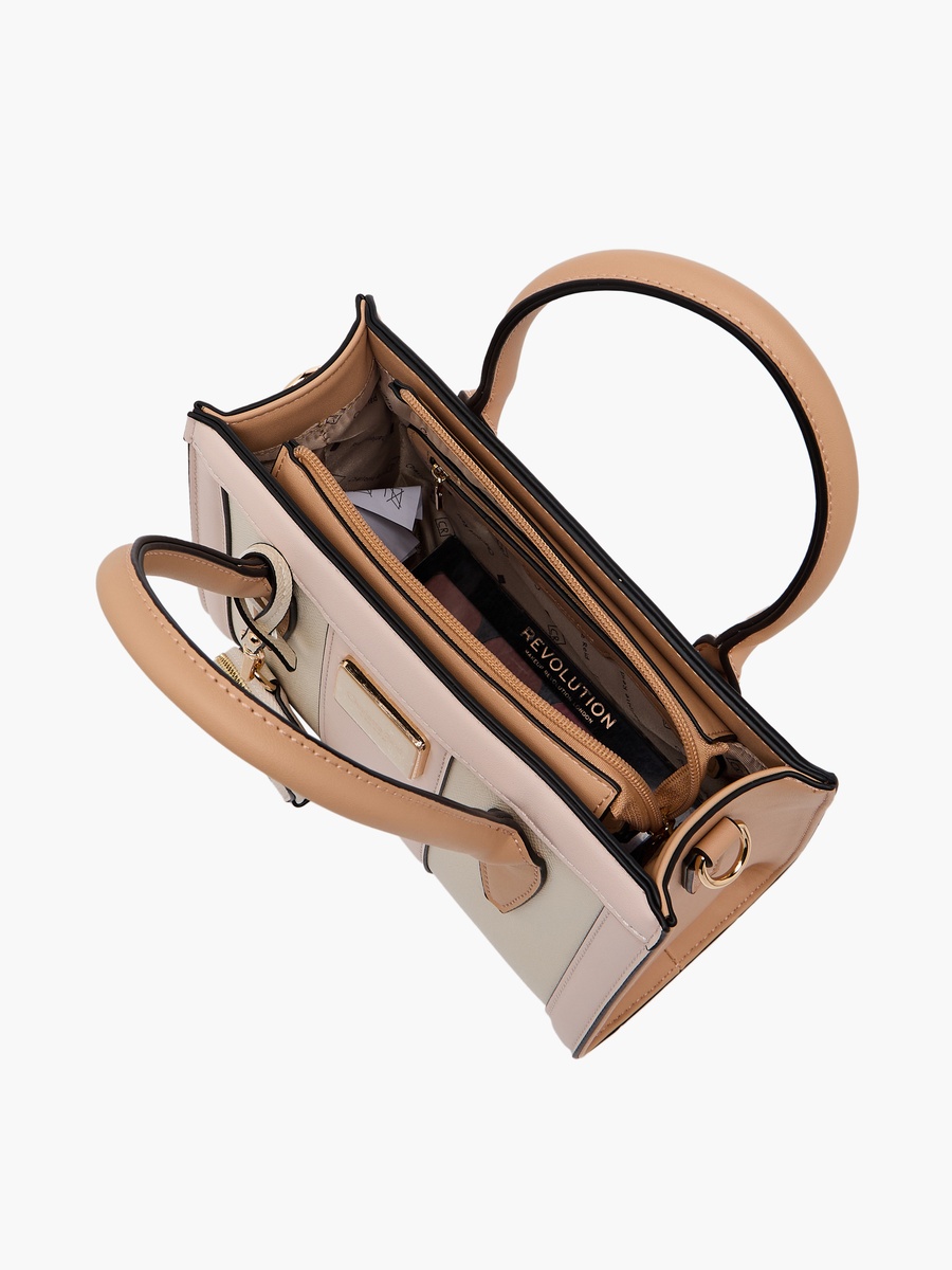 Panelled Satchel Bag with Detachable Strap