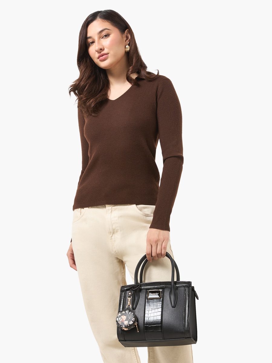 Panelled Satchel Bag with Detachable Strap