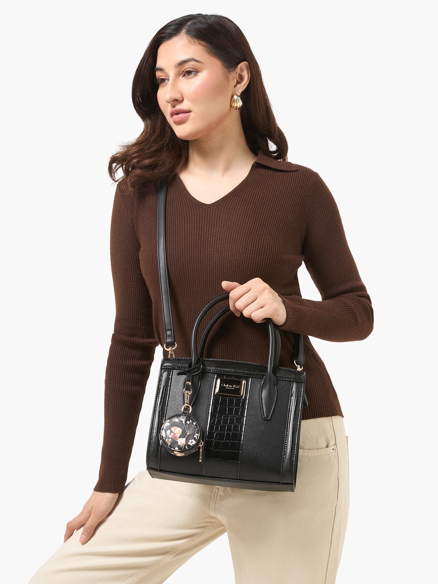 Panelled Satchel Bag with Detachable Strap
