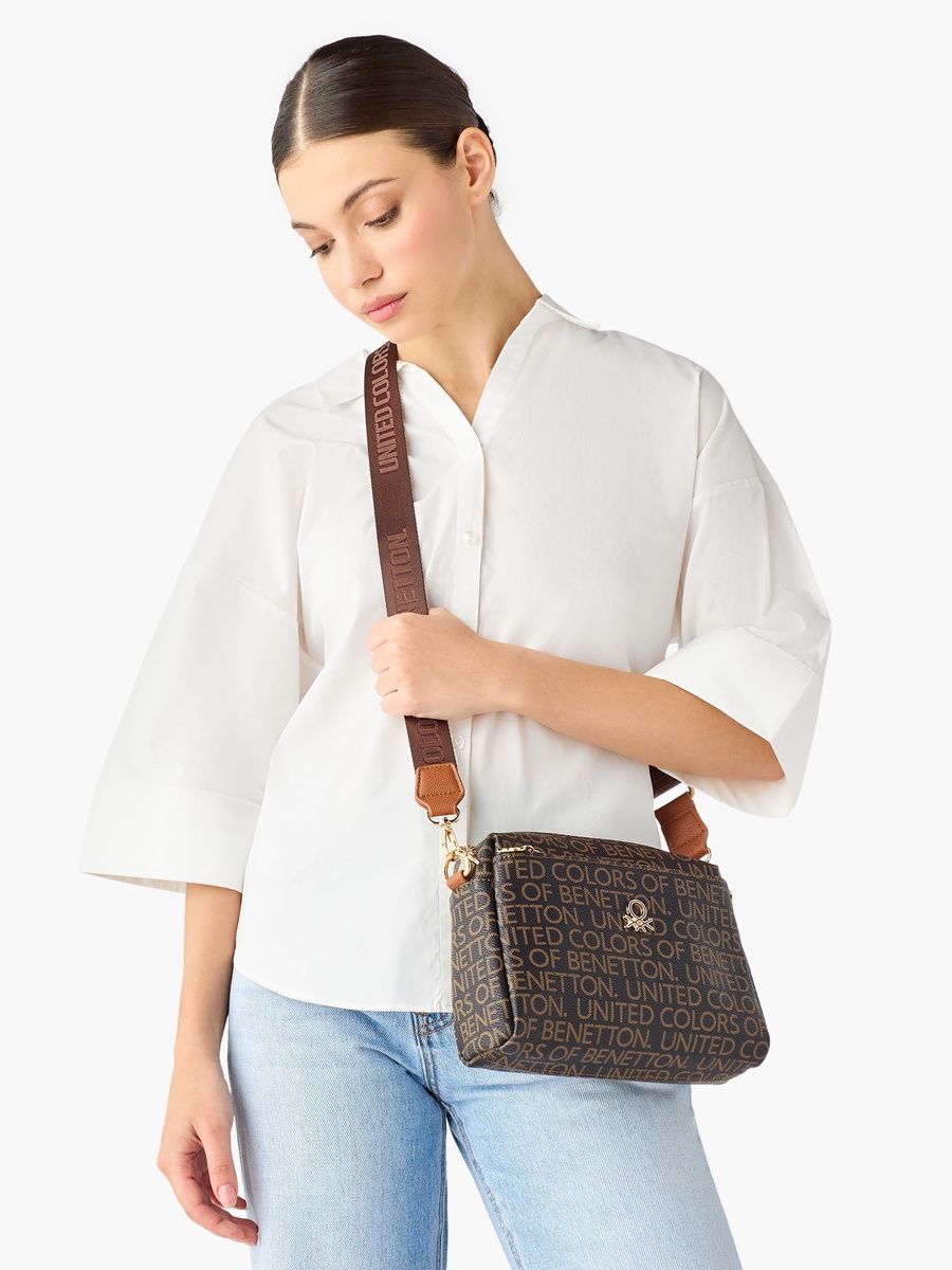 Monogram Print Crossbody Bag with Detachable Strap