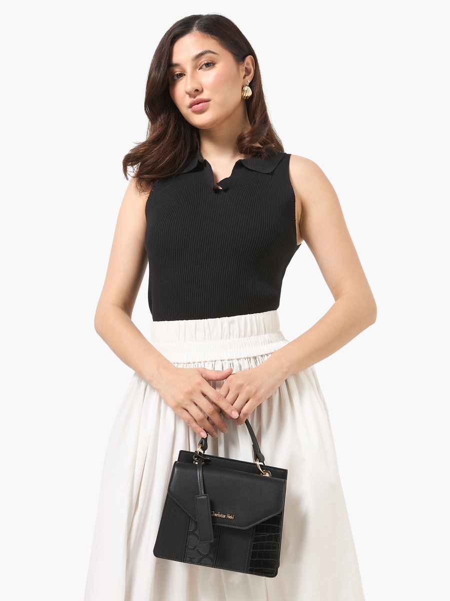 Panelled Crossbody Bag with Detachable Strap