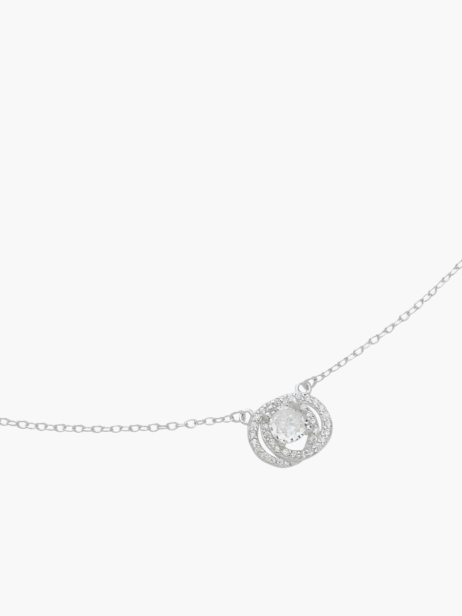 Silver Tone Necklace with Stone Embellished Pendant
