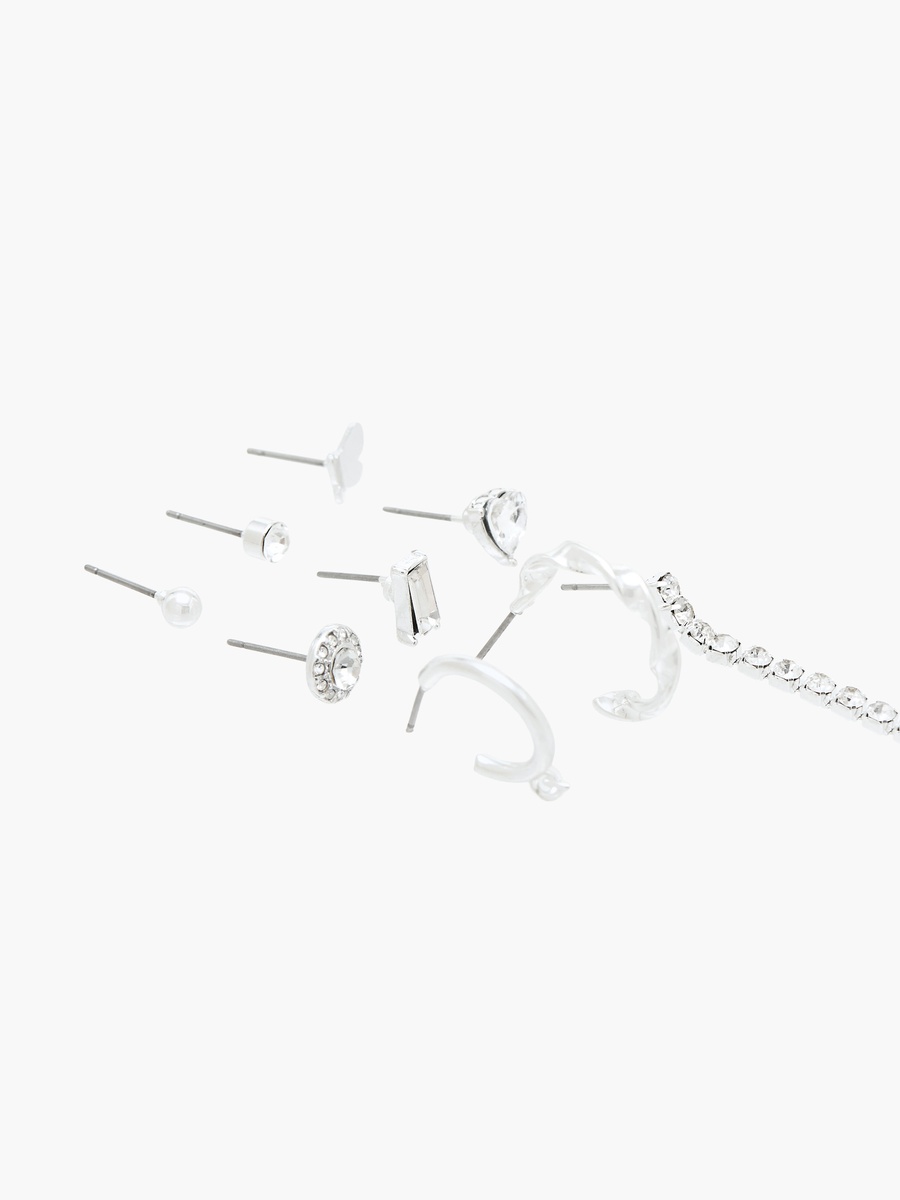 Pack of 9 Silver Tone Earrings with Pushback Closure