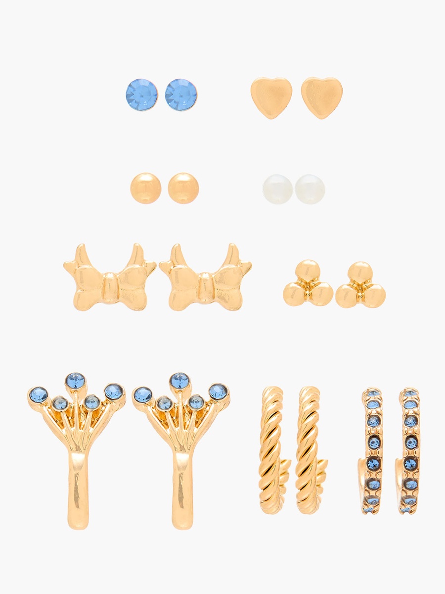 Pack of 9 Gold Tone Assorted Earrings with Pushback Closure