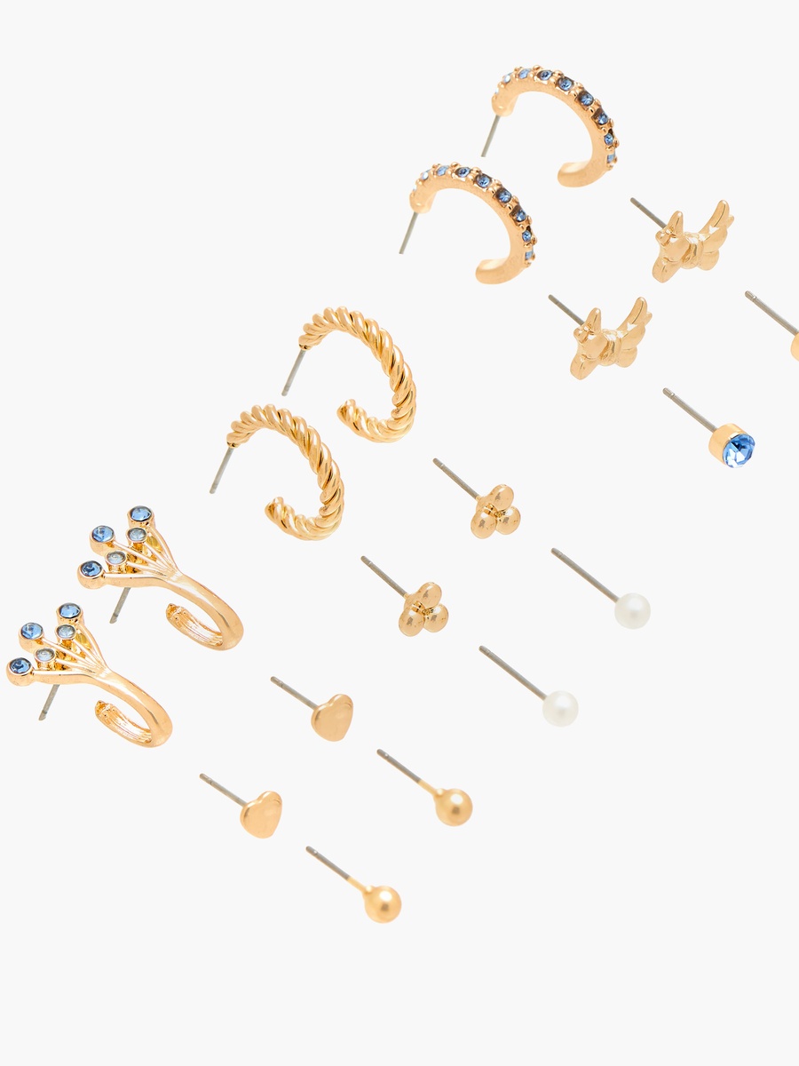 Pack of 9 Gold Tone Assorted Earrings with Pushback Closure