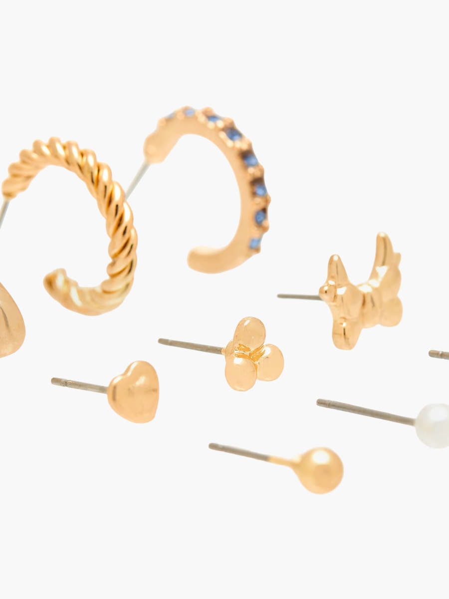 Pack of 9 Gold Tone Assorted Earrings with Pushback Closure
