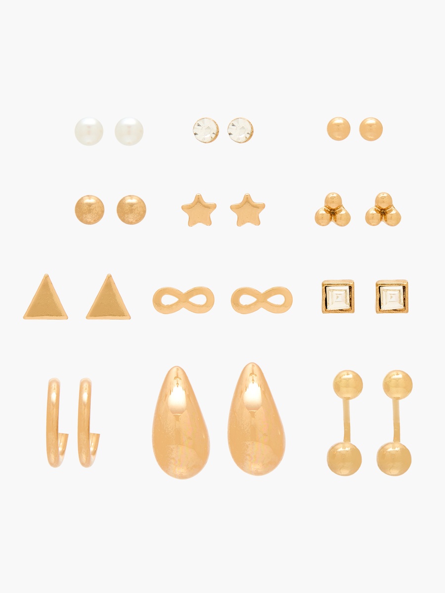 Pack of 12 Gold Tone Assorted Earrings with Pushback Closure