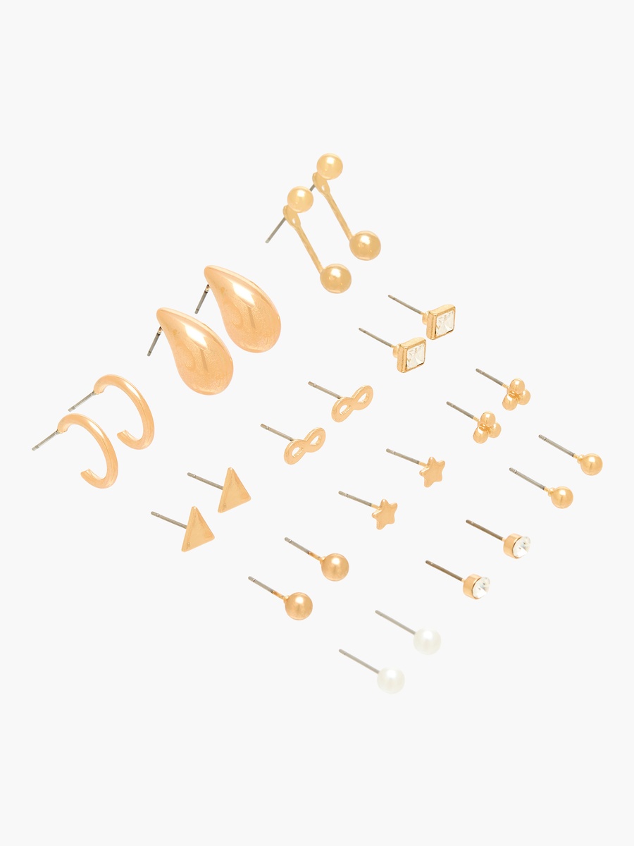 Pack of 12 Gold Tone Assorted Earrings with Pushback Closure
