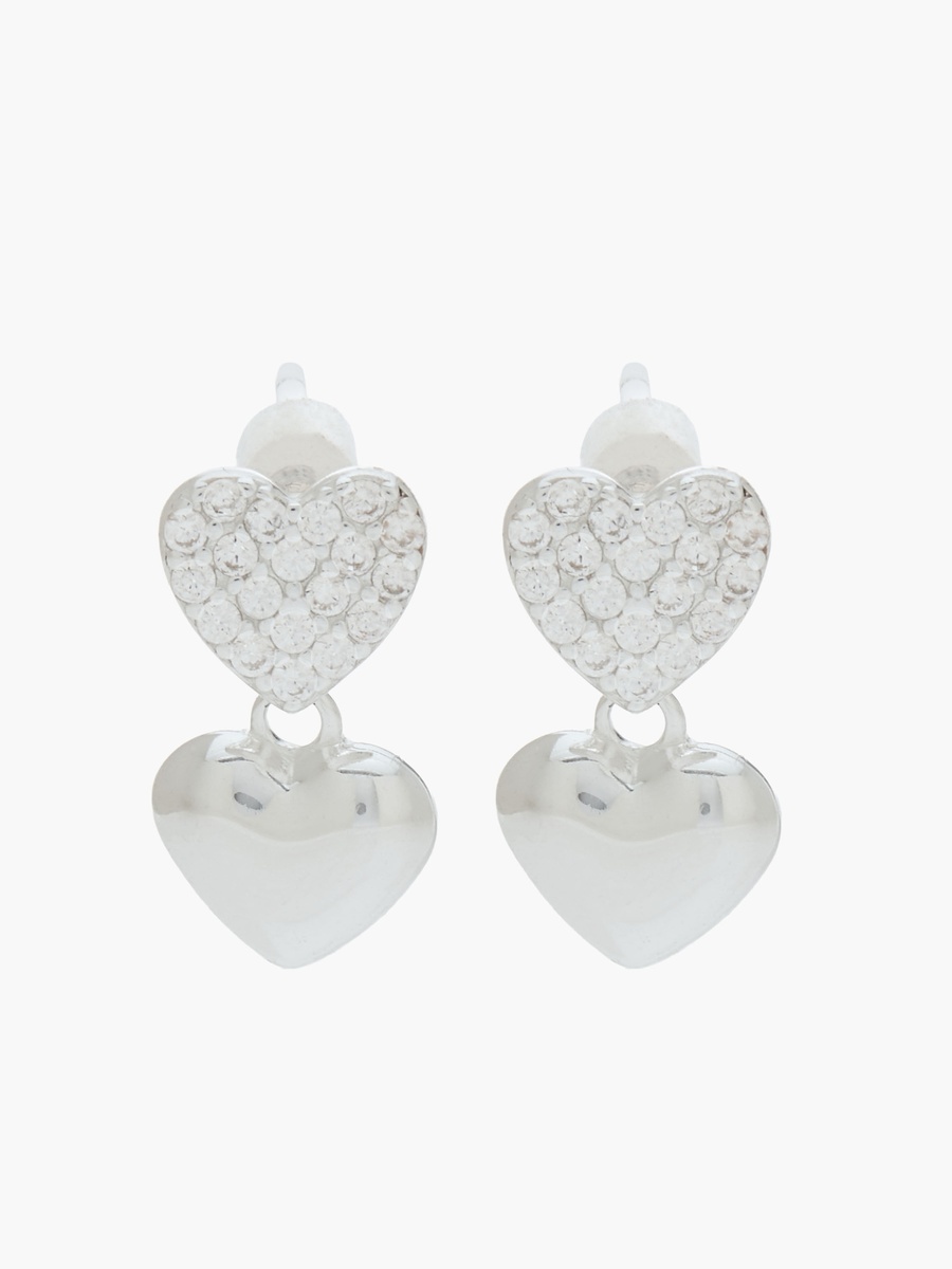 Silver Tone Drop Earrings with Embellished Heart