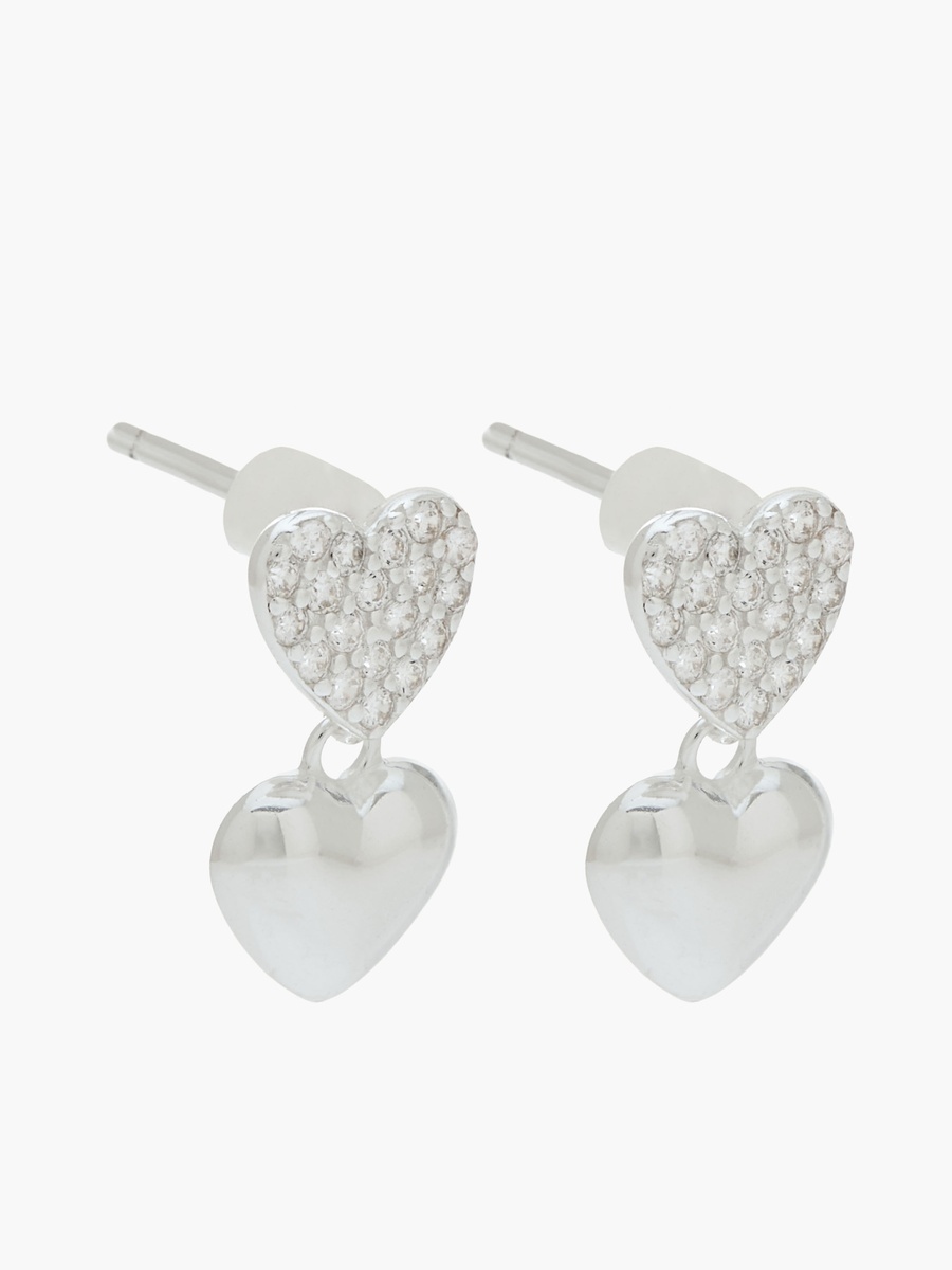 Silver Tone Drop Earrings with Embellished Heart