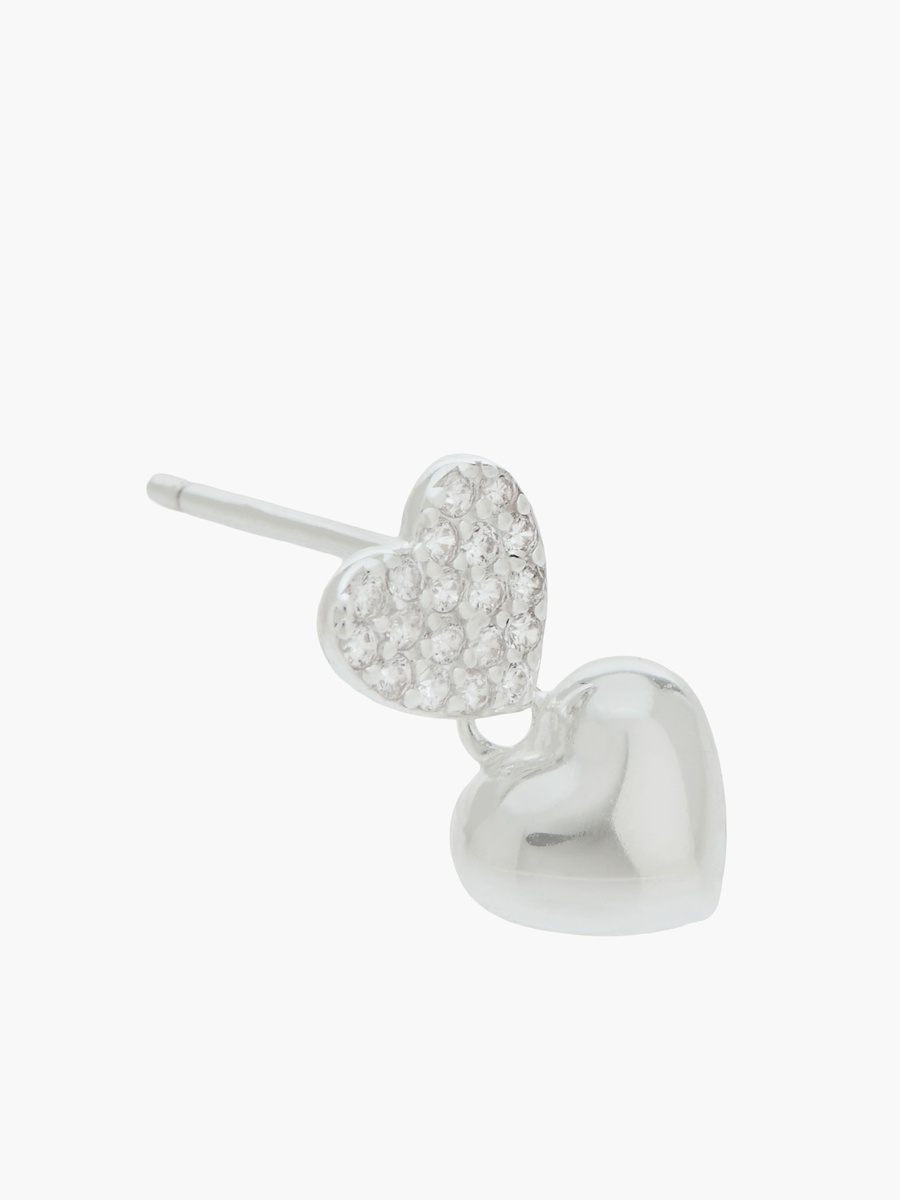 Silver Tone Drop Earrings with Embellished Heart