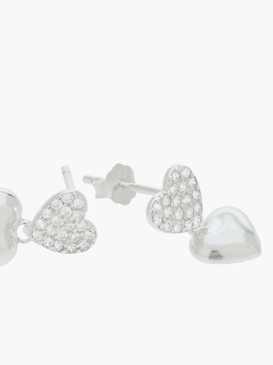 Silver Tone Drop Earrings with Embellished Heart